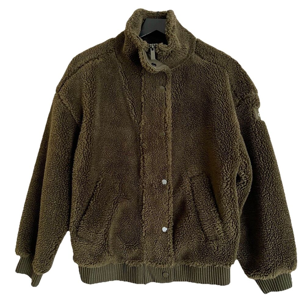 Alo Yoga Sherpa Varsity Jacket in a dark olive Size XS